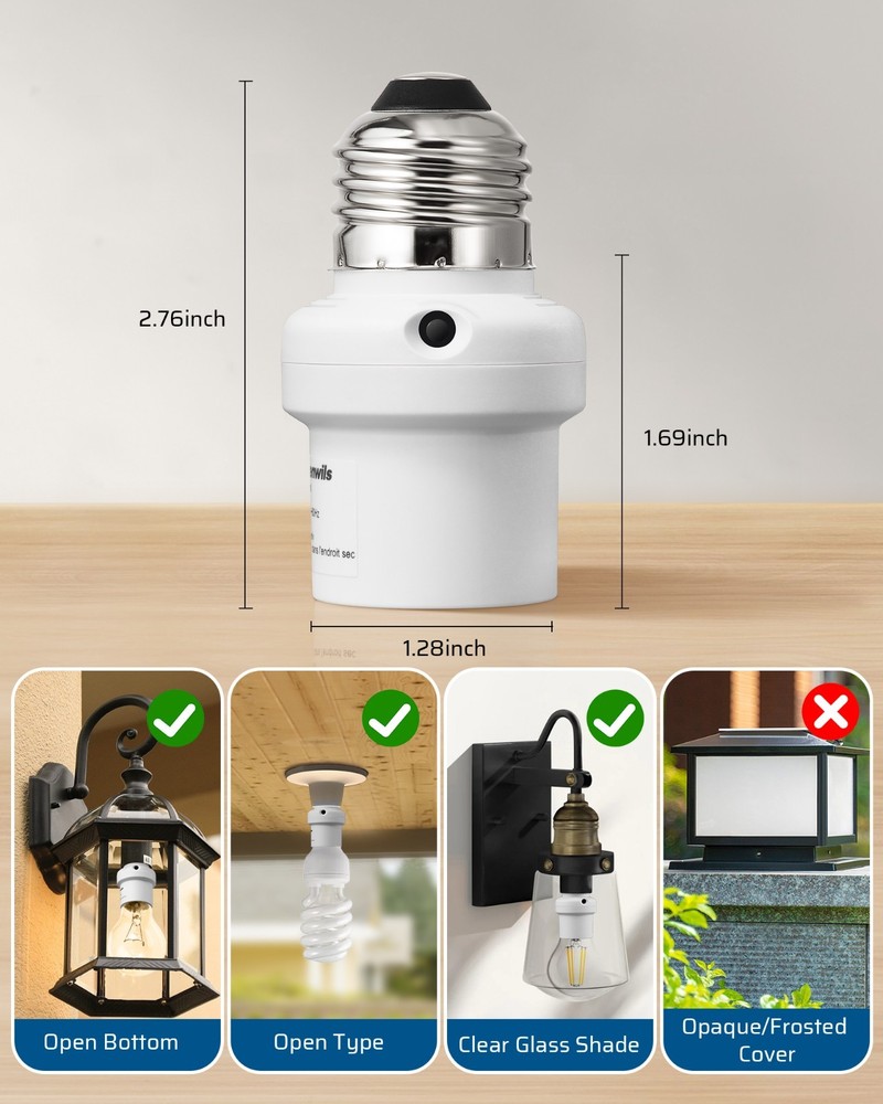 DEWENWILS Dusk to Dawn Light Socket, Dual Sensor, E26/E27 Auto On/Off, 2 Pack