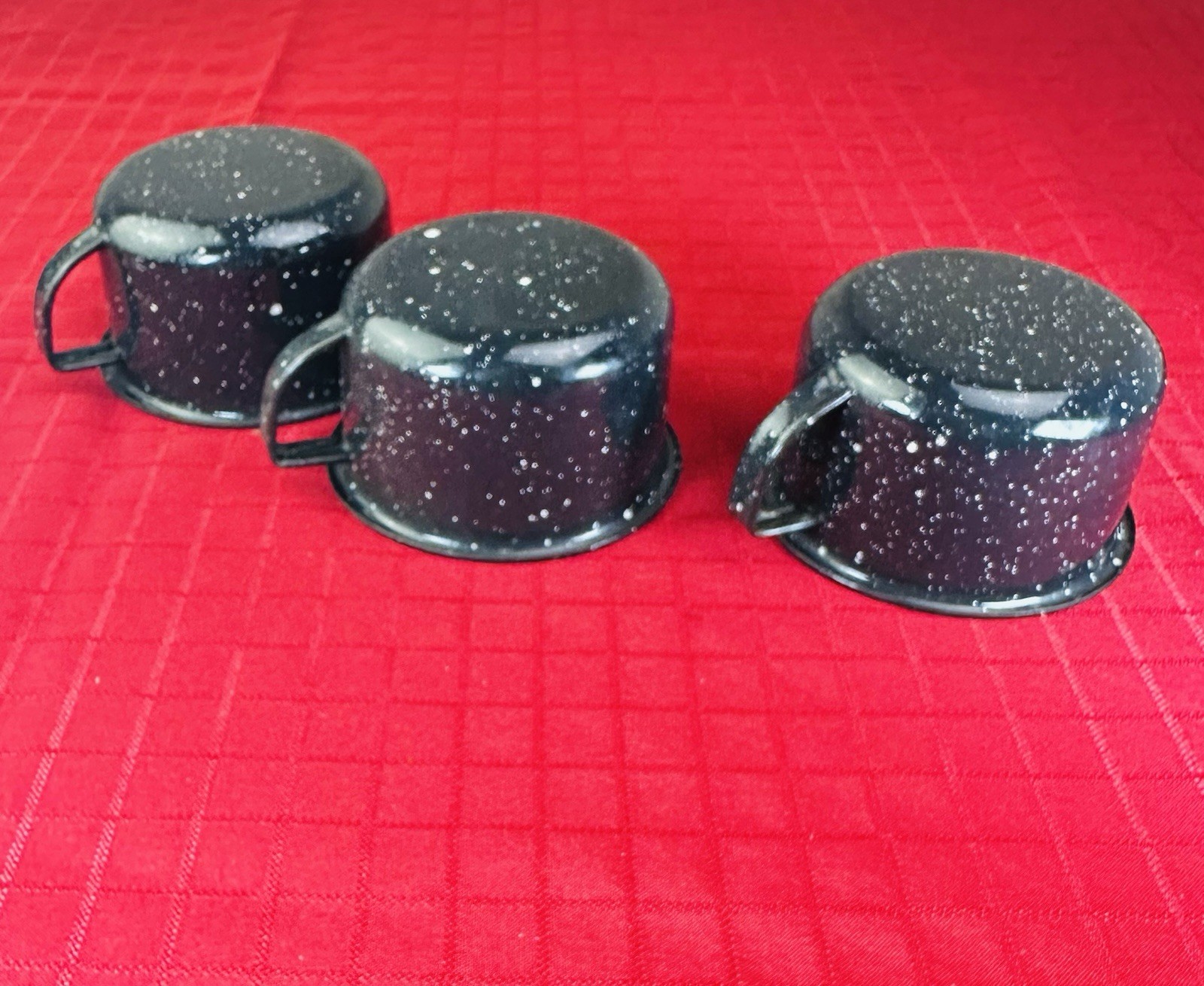 Set of 3 Black Speckled Enamelware Metal Camping Coffee Mugs Cups MCM Speckle