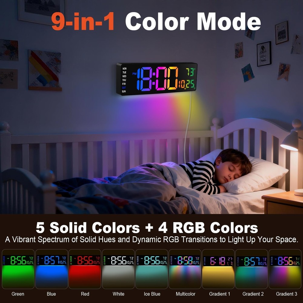 16 Inch Large Digital Wall Clock, Large LED Display Digital Wall Clock with T...