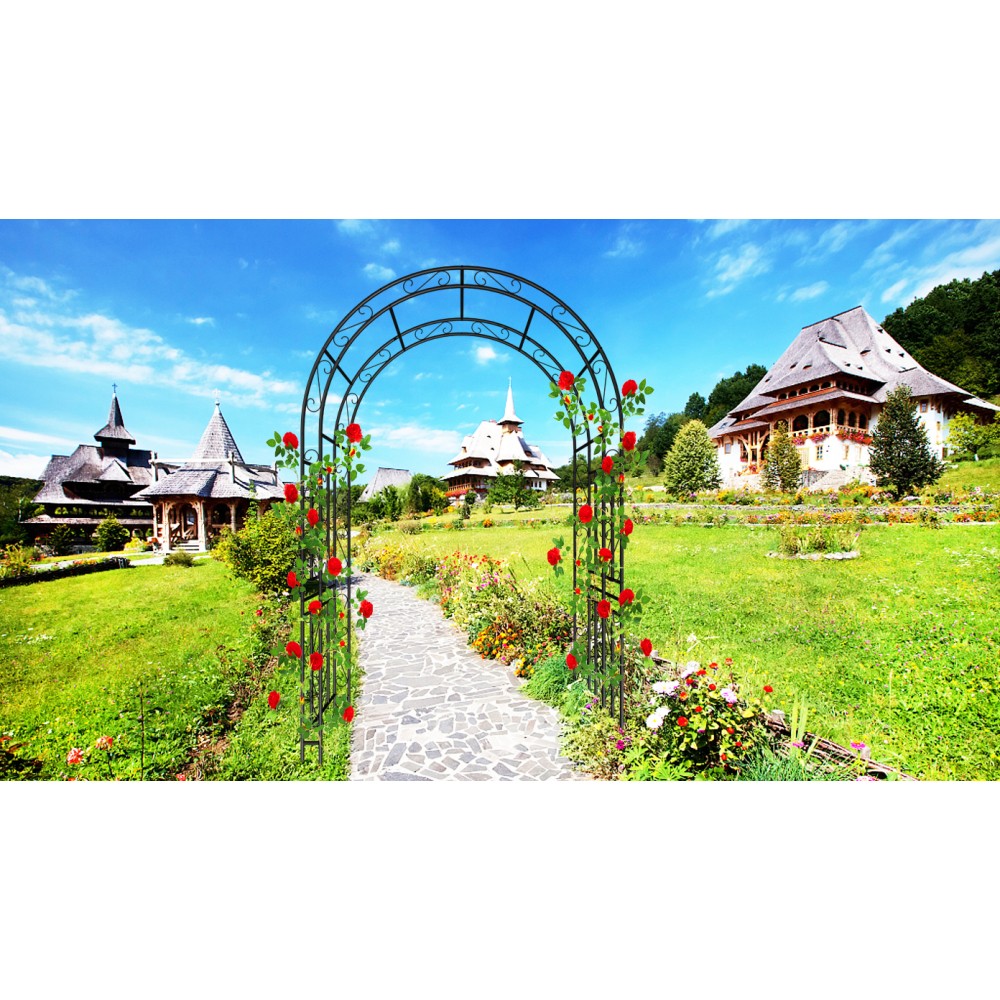 Black Metal Garden Arch 59x17.71x90.55 Inch Climbing Plants Support Rose Trellis