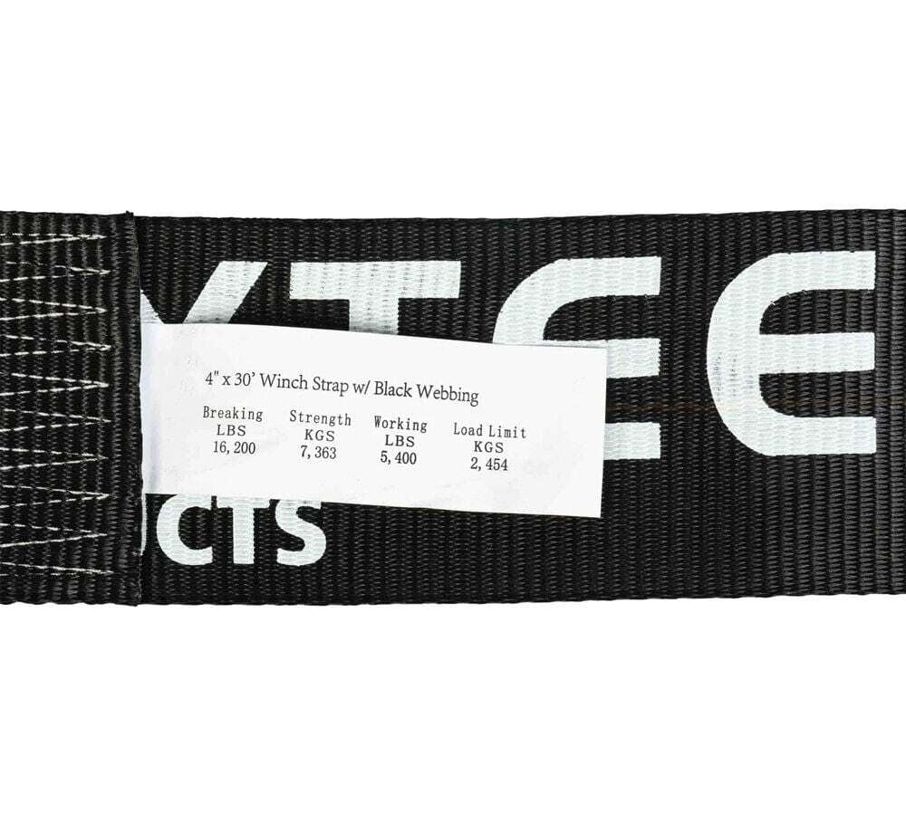 (4 Pk) 4"x30' Winch Straps w/flat Hook - Black, WLL 5400 Flatbed Tie Down Strap