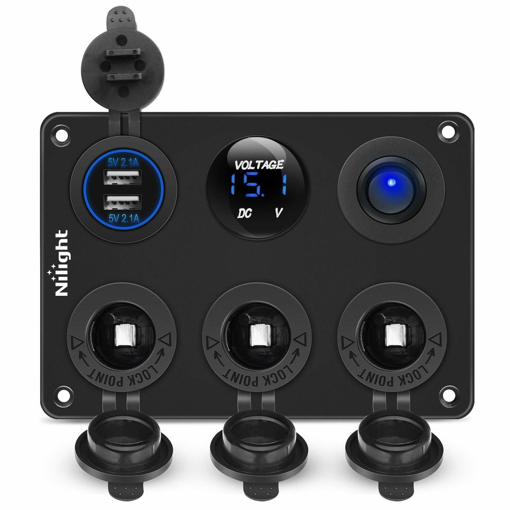 Nilight Cigarette Socket Panel Lighter Adapter w/ Dual USB Charger LED Voltmeter