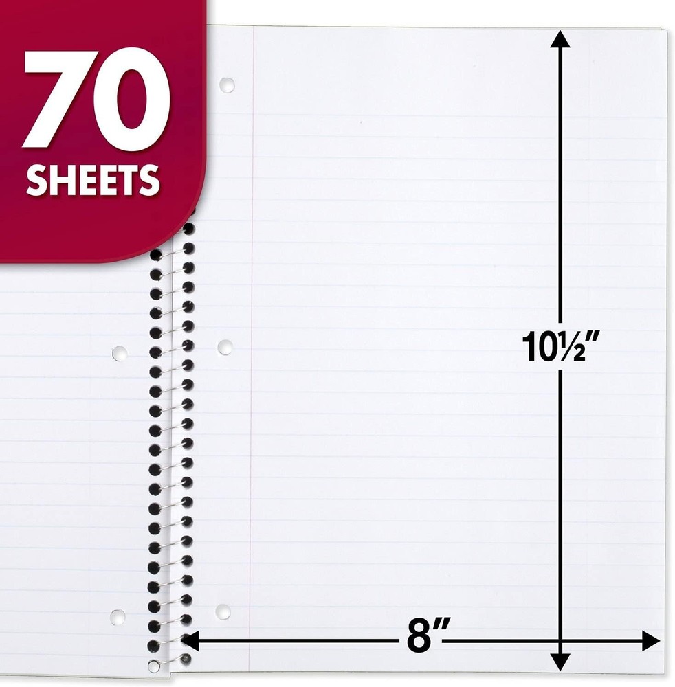 Versatile 4-Pack Spiral Notebooks - 1 Subject, 70 Sheets, Durable & Practical