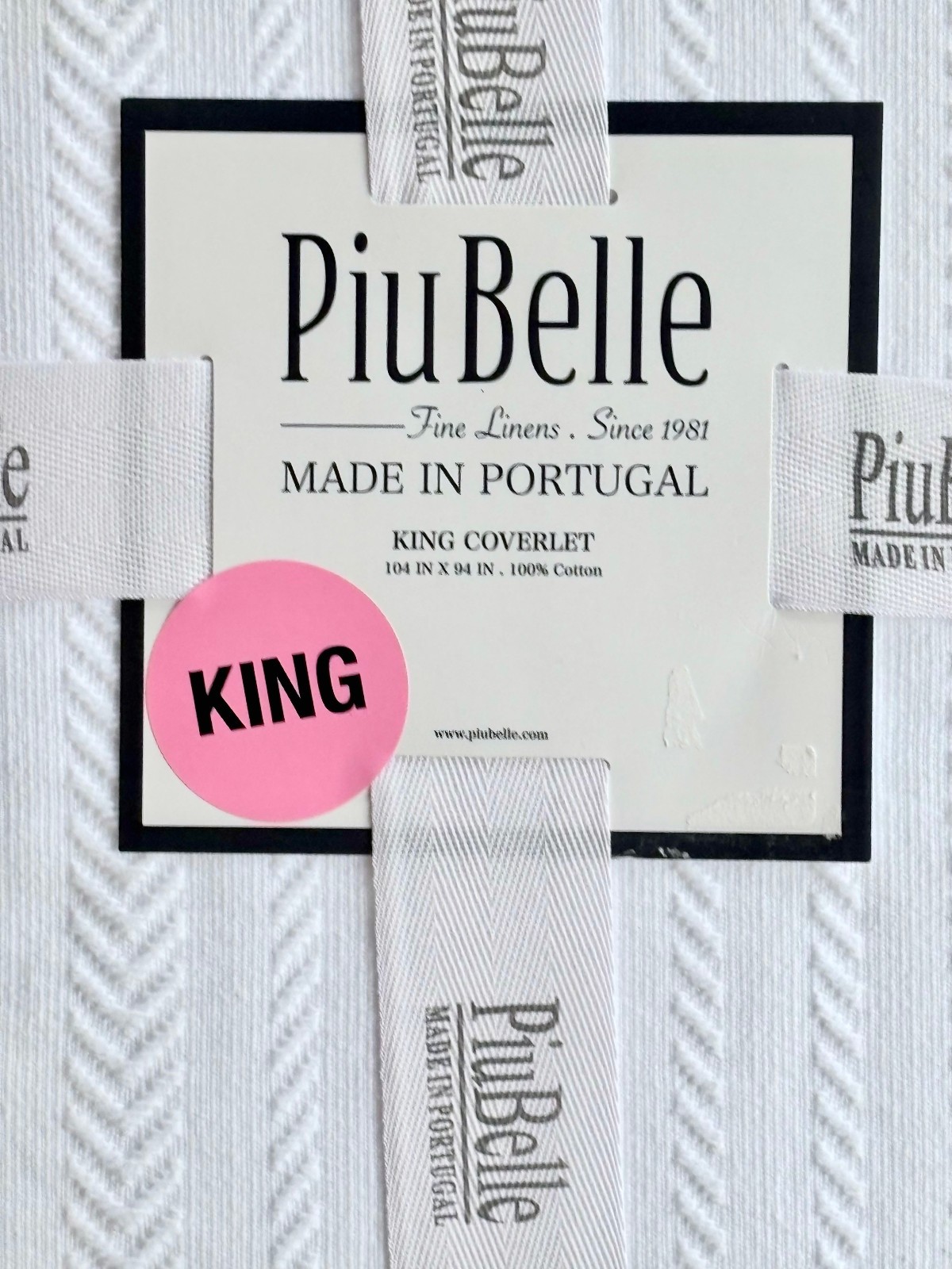 PiuBelle Portugal KING Size White Cotton Coverlet, 104" x 94" Chevron Pattern