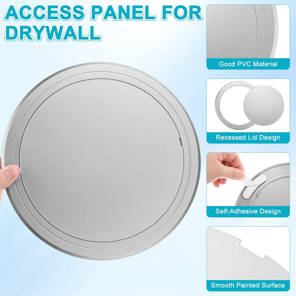 1-Pack Access Panel for Drywall, 8x8 Inch Round Plastic Removable [Silver Tone]