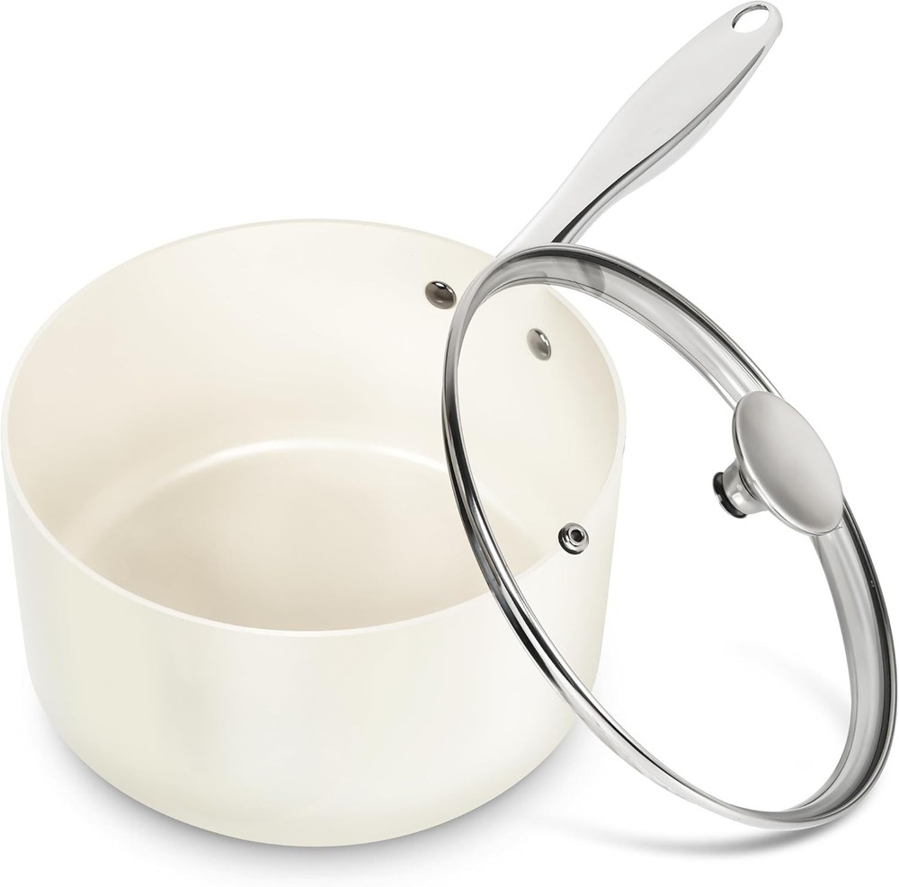 MICHELANGELO 3 Quart Saucepan with Lid, Induction 3 Quart, White