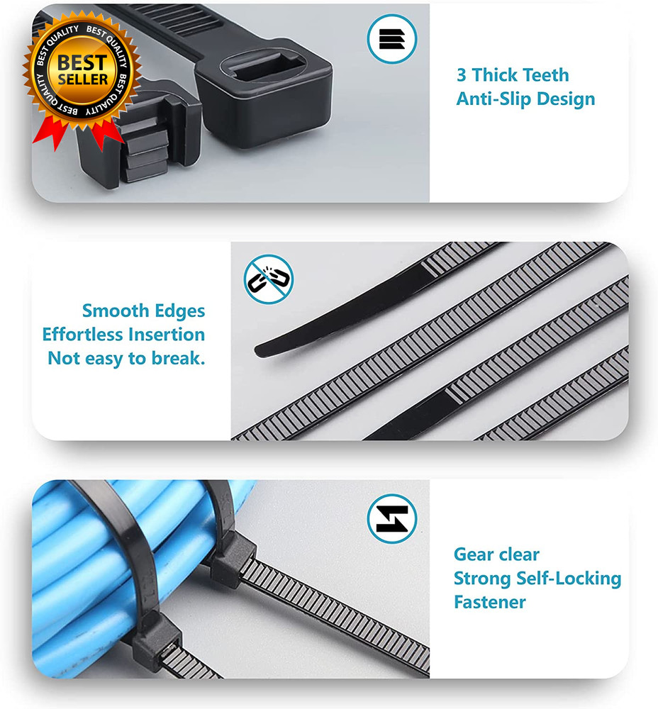 Zip Ties Assorted Sizes(4”+6”+8”+12”) 400 Pack