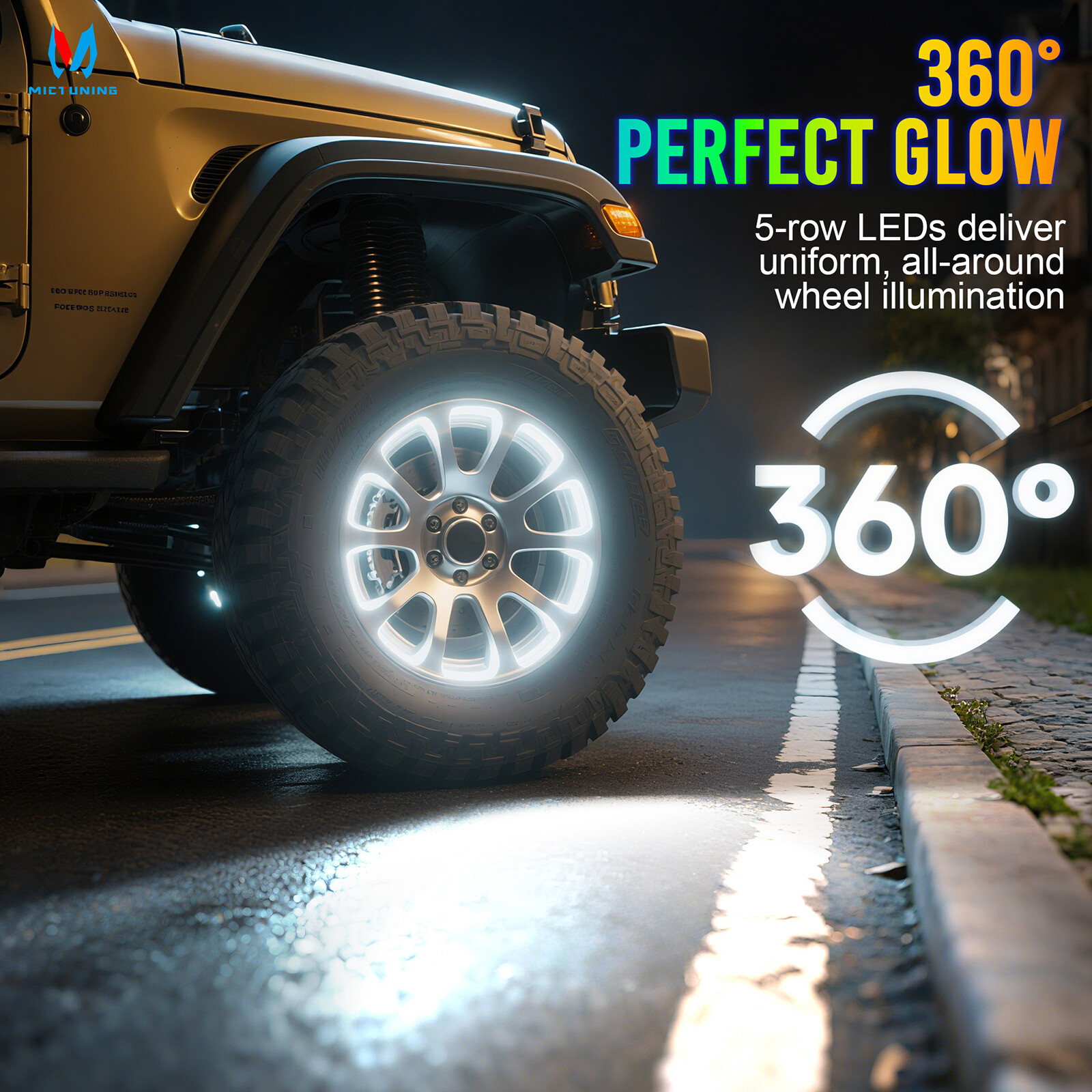 4Pcs 300W 17" Inch 5-Row Pure White LED Wheel Lights Car Rim Lights 6000K Bright