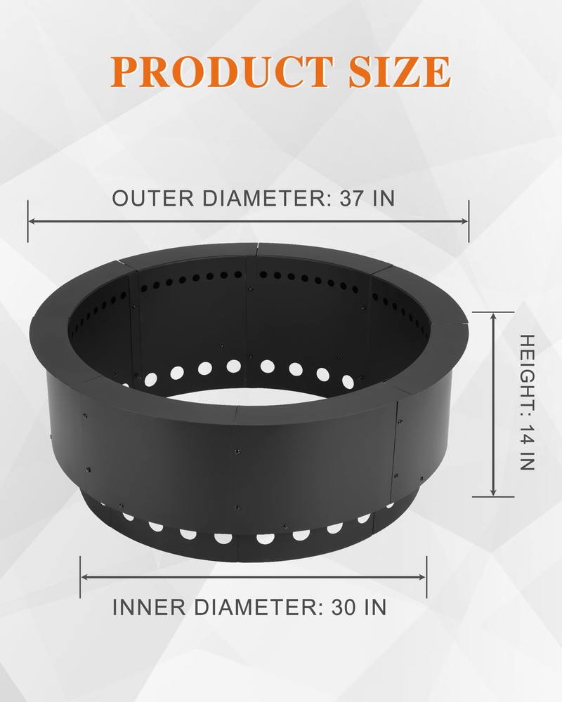 Metal Fire Pit Ring, 37 Inch Outer/30 Inch Inner Smokeless Double-Layer Outdo...