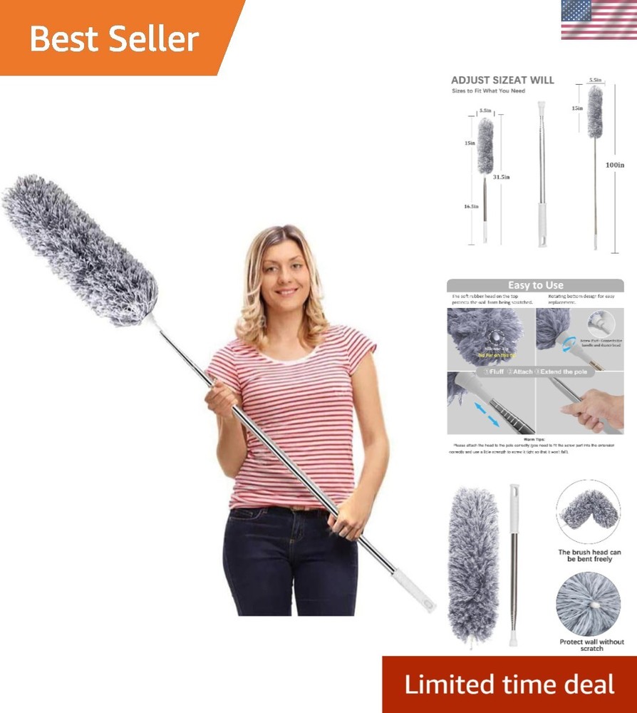 Microfiber Feather Duster Extendable Duster with 100 inches Extra Long Pole, ...