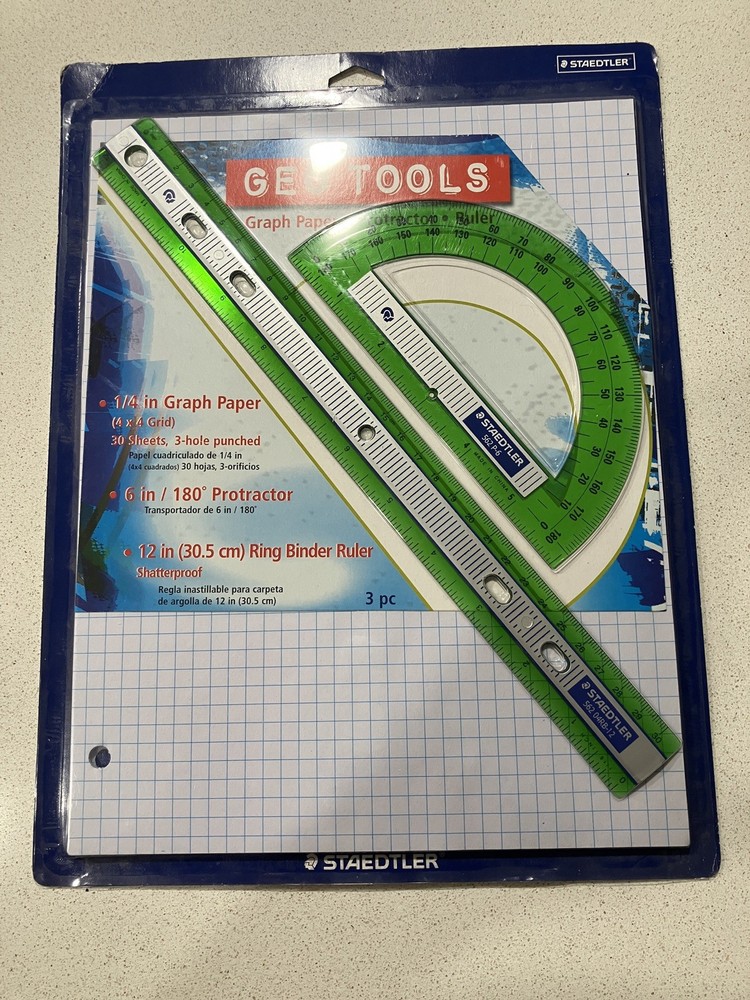 Staedtler GEOTOOLS Graph Paper Protractor Ruler Set NEW