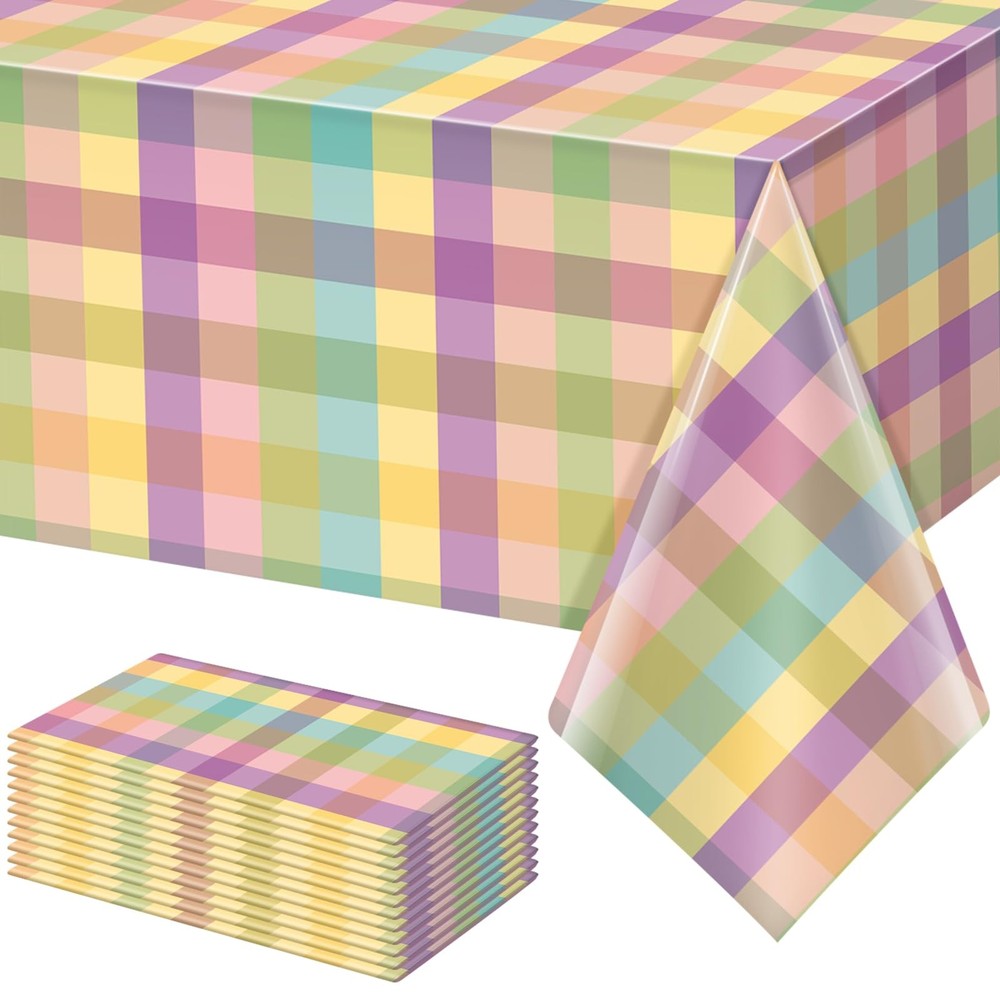 12Pcs Spring Easter Buffalo Plaid Checkered Tablecloth Decorations,Plastic Pu...