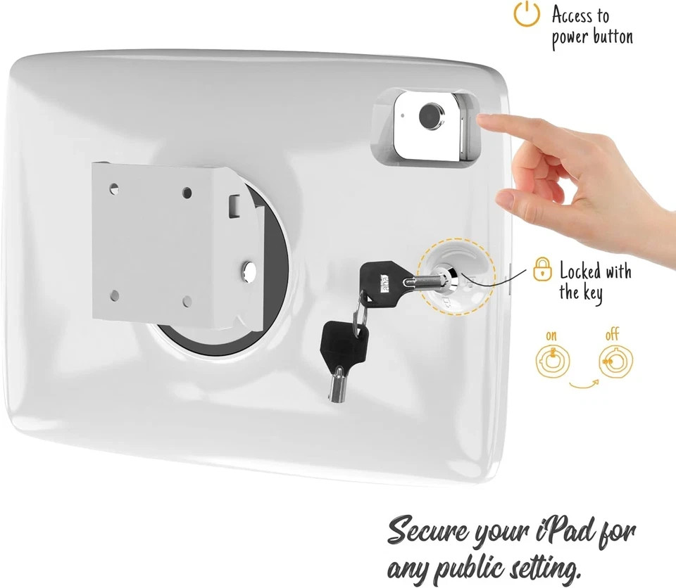 Tablet Wall Mount Lockable Tiltable anti Theft Security - Compatible with 10.9"