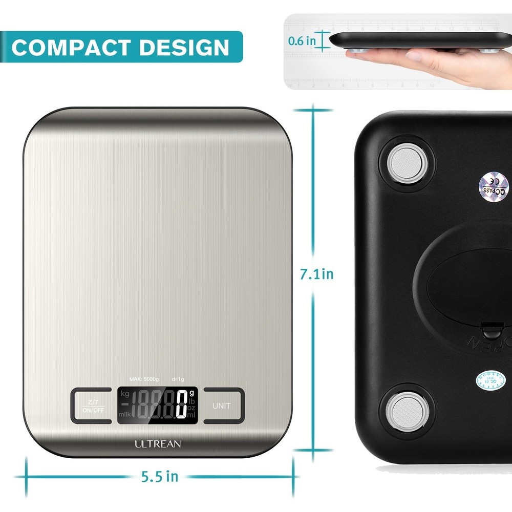 Compact Digital Kitchen Scale with Backlit LCD & Tare Function - 6 Units
