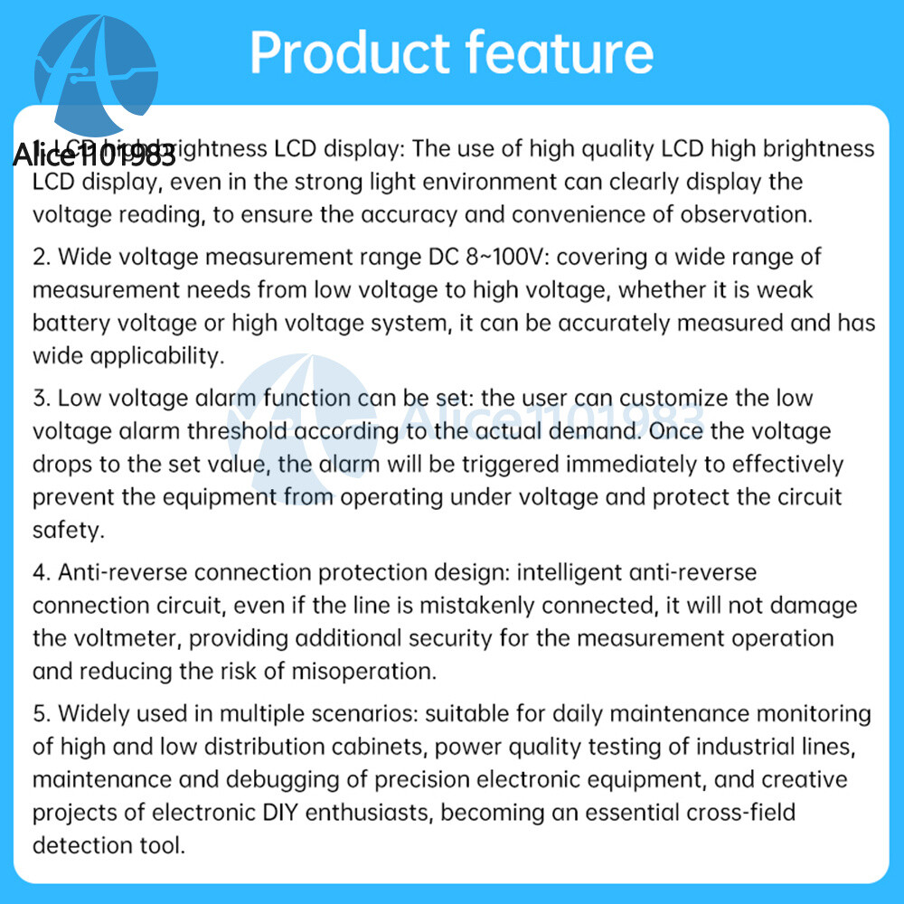 6136B LCD Battery Capacity Indicator Voltmeter Low Voltage Alarm High Precision