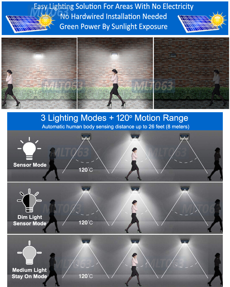 2 Pack Super Bright Outdoor LED Lamps Motion Sensor Solar Panel Weather-Proof