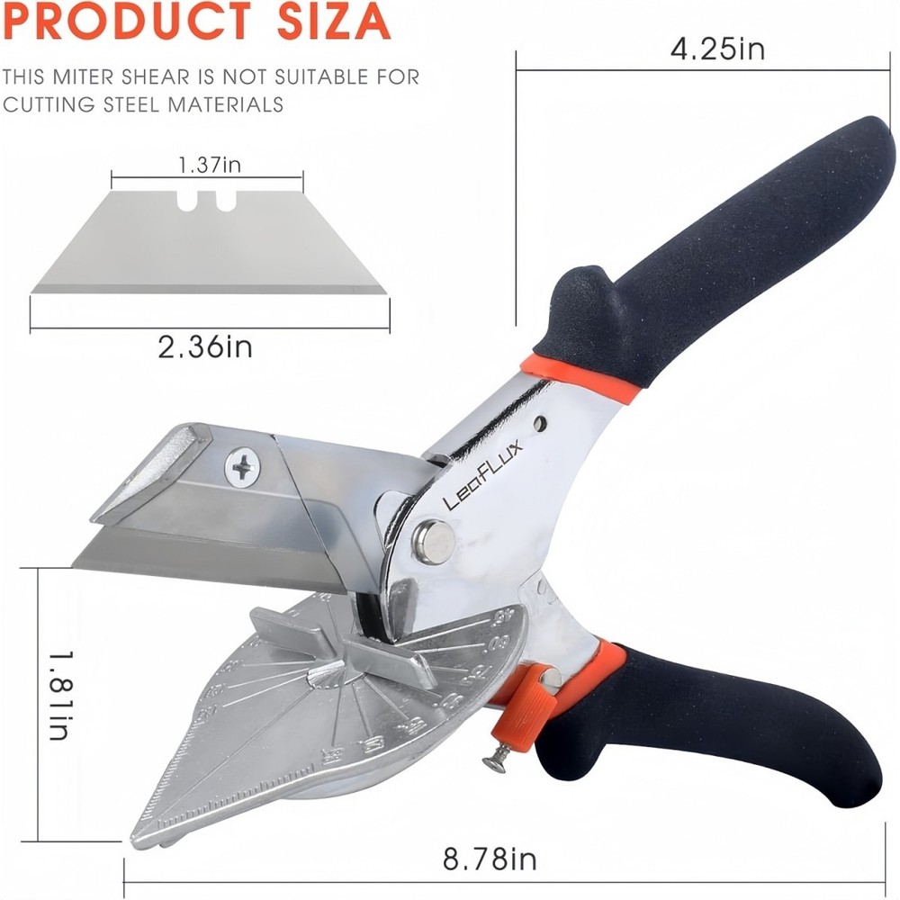 Replaceable Blade Miter Shears,Adjustable at 45 to 135 Degrees,Including 2blades