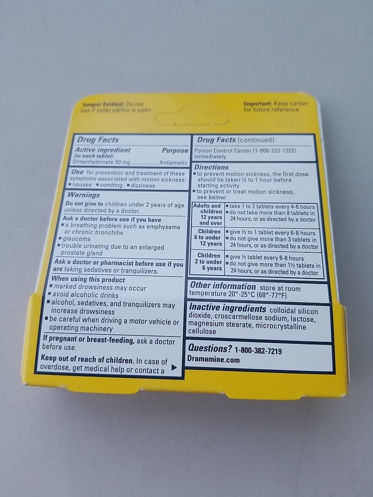 Dramamine Original Formula Motion Sickness 12 Count Each Exp. 07/2027