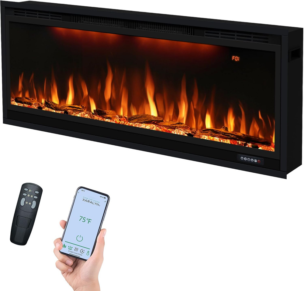 42" Smart Electric Fireplace, App Control, Multicolor Flame, Wall Mount, Timer