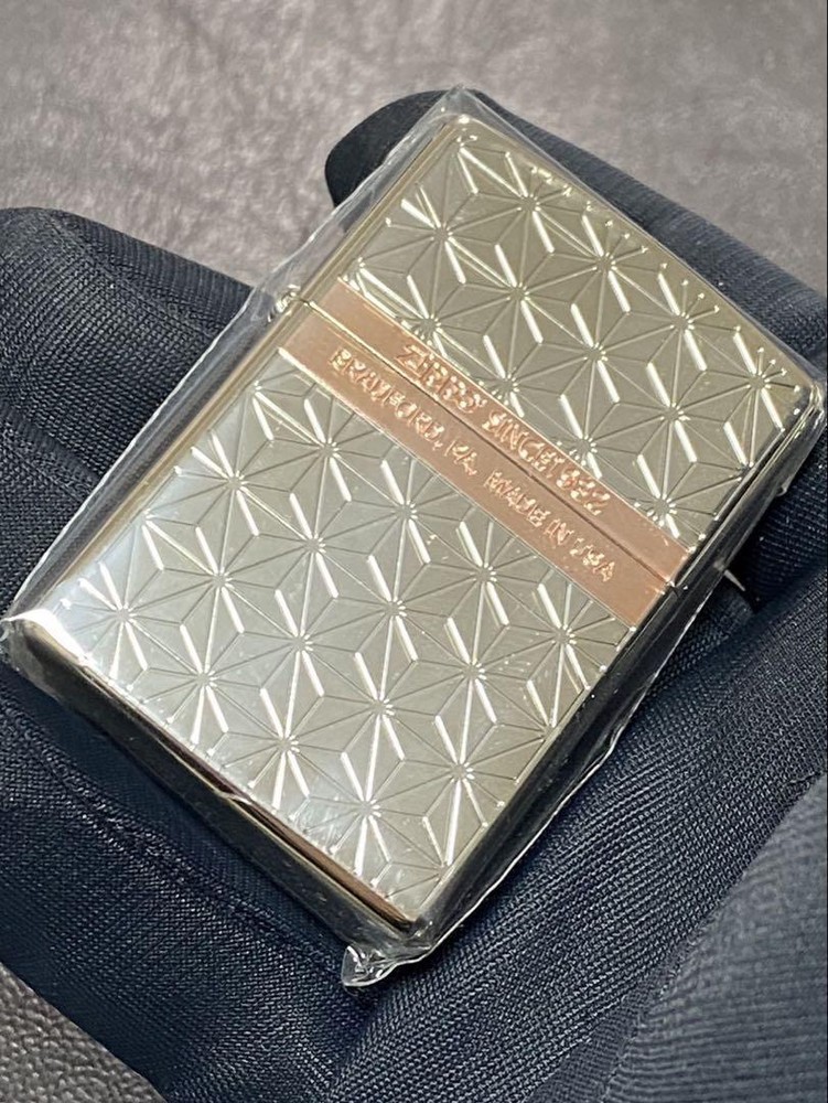 Zippo Asanoha Pink Gold Silver Etching Double Sided Processing Lighter Regular
