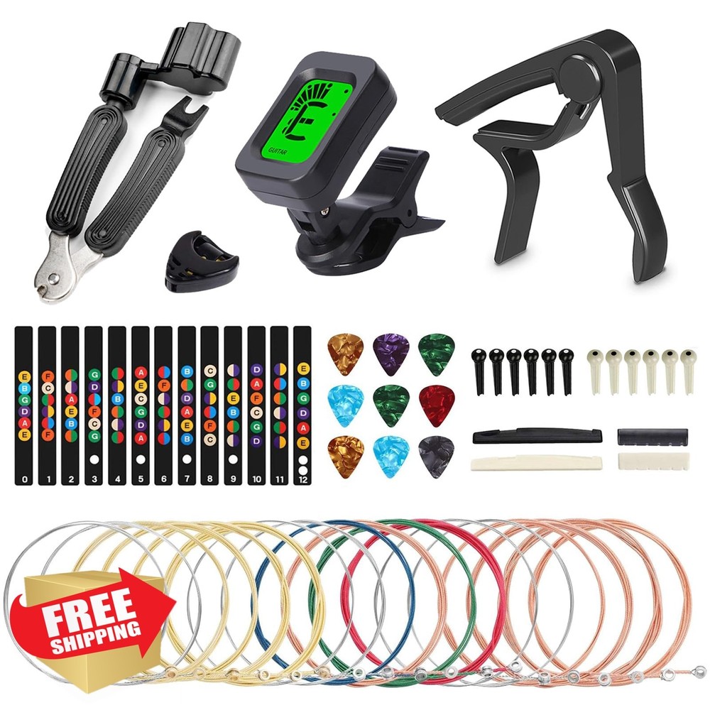 Guitar Accessory Kit, Acoustic Strings, Tuner, Capo, Restring Tool, Picks