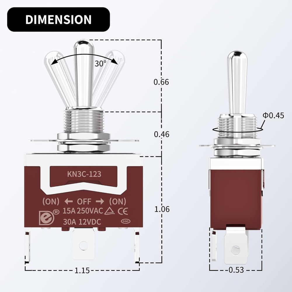 12 Volt Momentary Toggle Switch (On)-Off-(On) 3 Way Waterproof Toggle Switch 12V