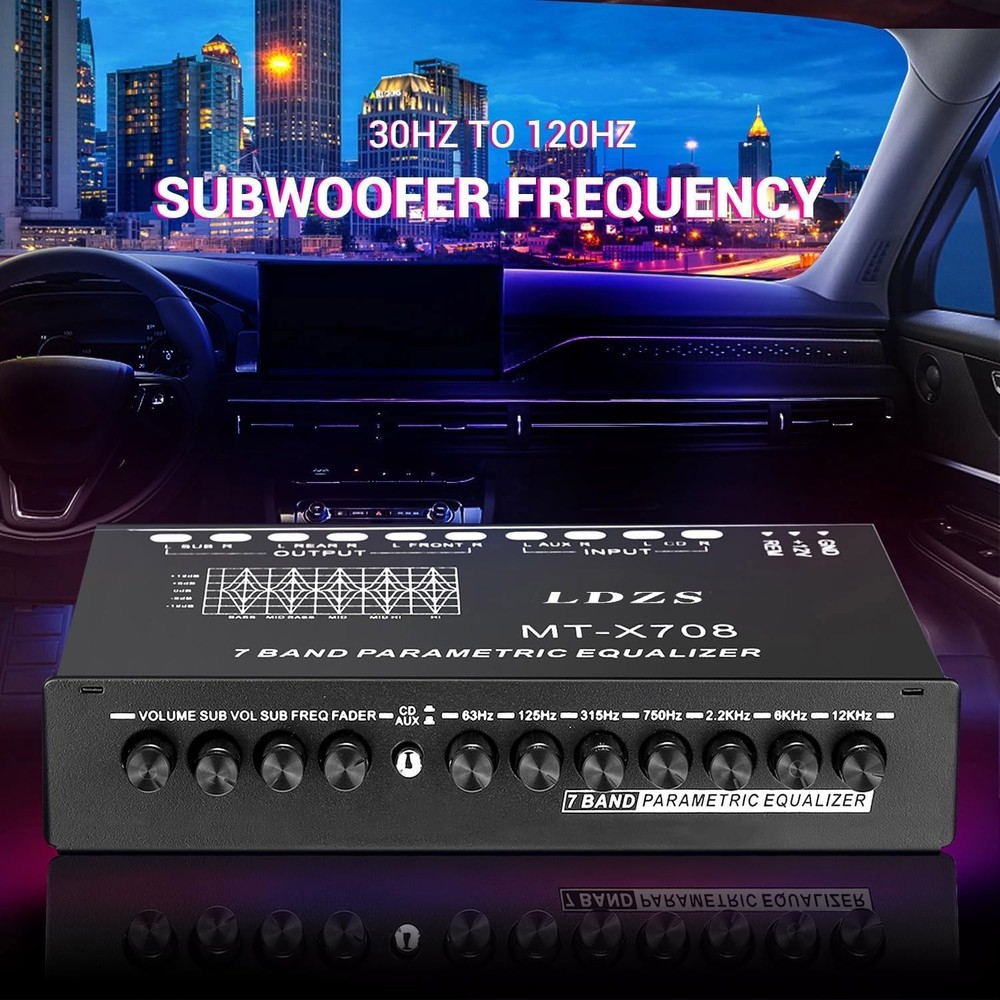 7-Band Car Audio Equalizer, Adjustable 7 Bands EQ Car Amplifier Graphic Equal...
