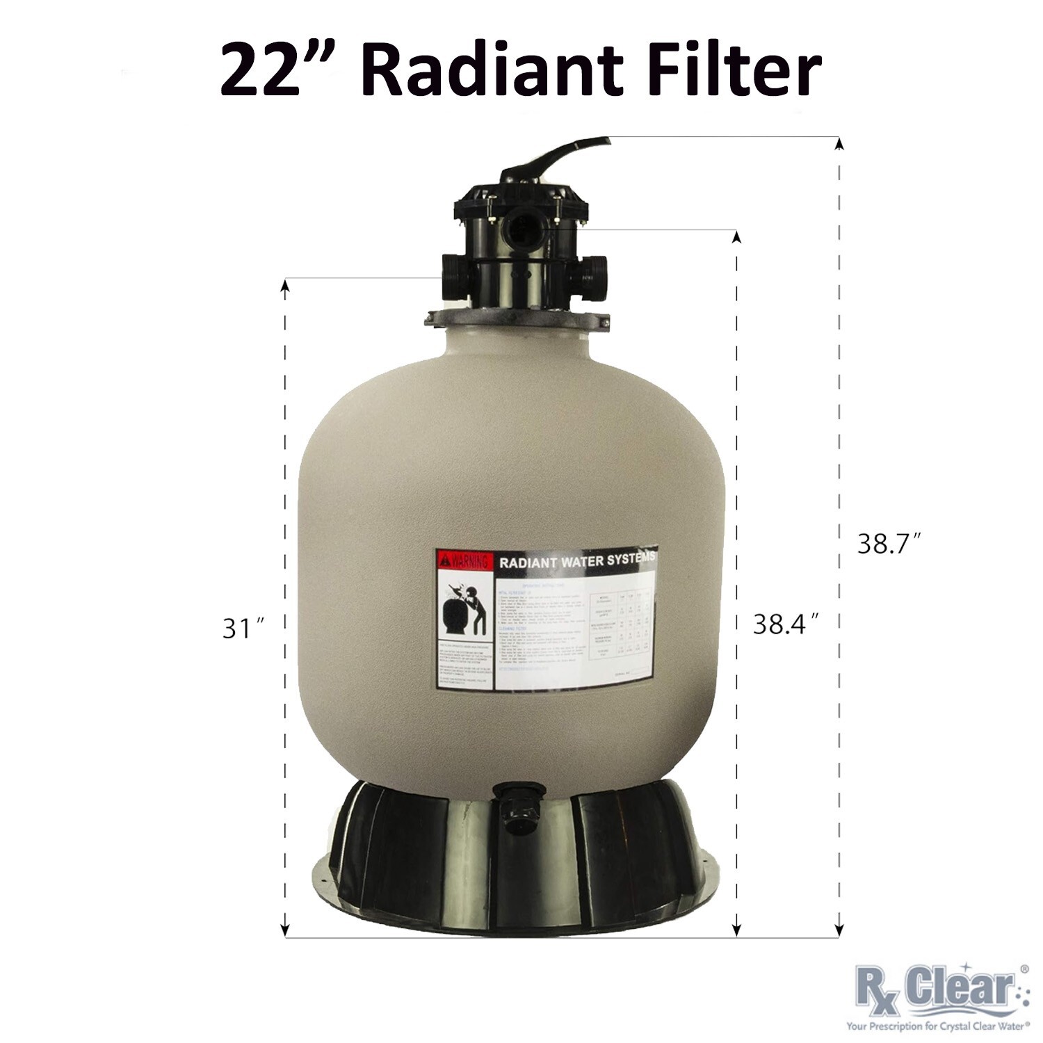 Rx Clear Radiant 22" Inch Above Ground Swimming Pool Sand Filter w/ 6-Way Valve