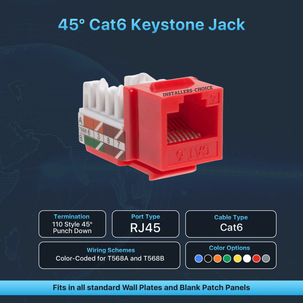 50 pcs Cat6 Punchdown Keystone Jack Red 45 Degree Angle Ethernet Network PACK