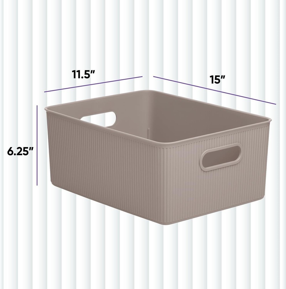Decorative Storage Bins (2 Pack) Taupe Plastic Storage Baskets 15 Liter Medium
