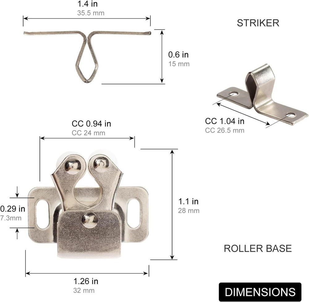 2 PCS Cabinet Latch Double Roller Catch Hardware for Cupboard Closet Cabinet ...