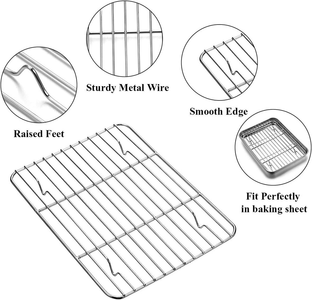 Wildone Baking Sheet with Rack Set [2 Sheets + 2 9 x 7 x 1 inch, Silver