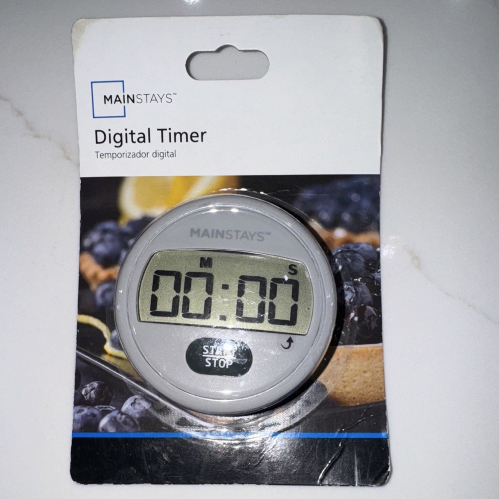 NEW Mainstays Digital Timer Large Display Gray Plastic Battery Powered Kitchen