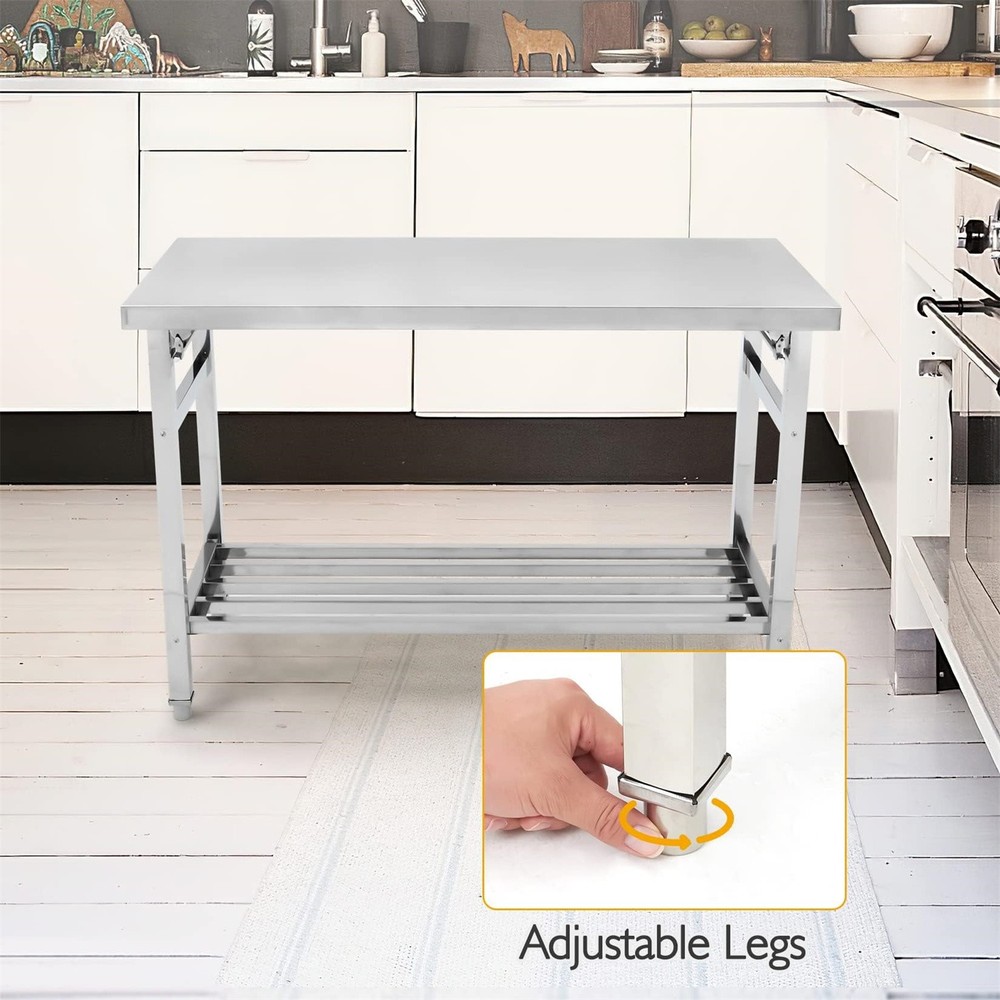 48 x 24 Inch Stainless Steel Folding Table for Prep & Work Undershelf Prep Table