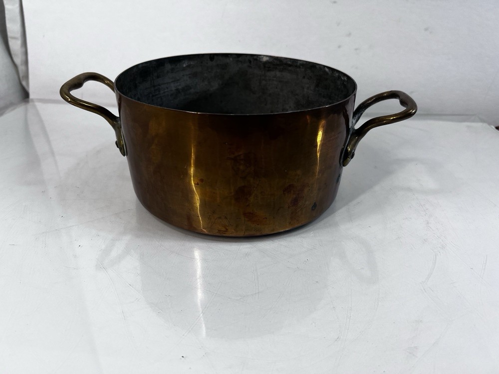 Vintage Solid Copper Stock Pot with  Brass Handles Cookware 7x4”