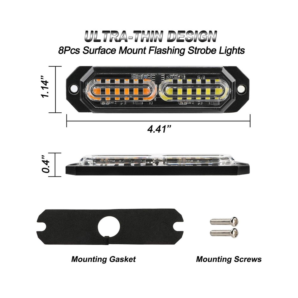 ASPL 8pcs Sync Feature Ultra Slim 12-LED Surface Mount Flashing Strobe Lights...