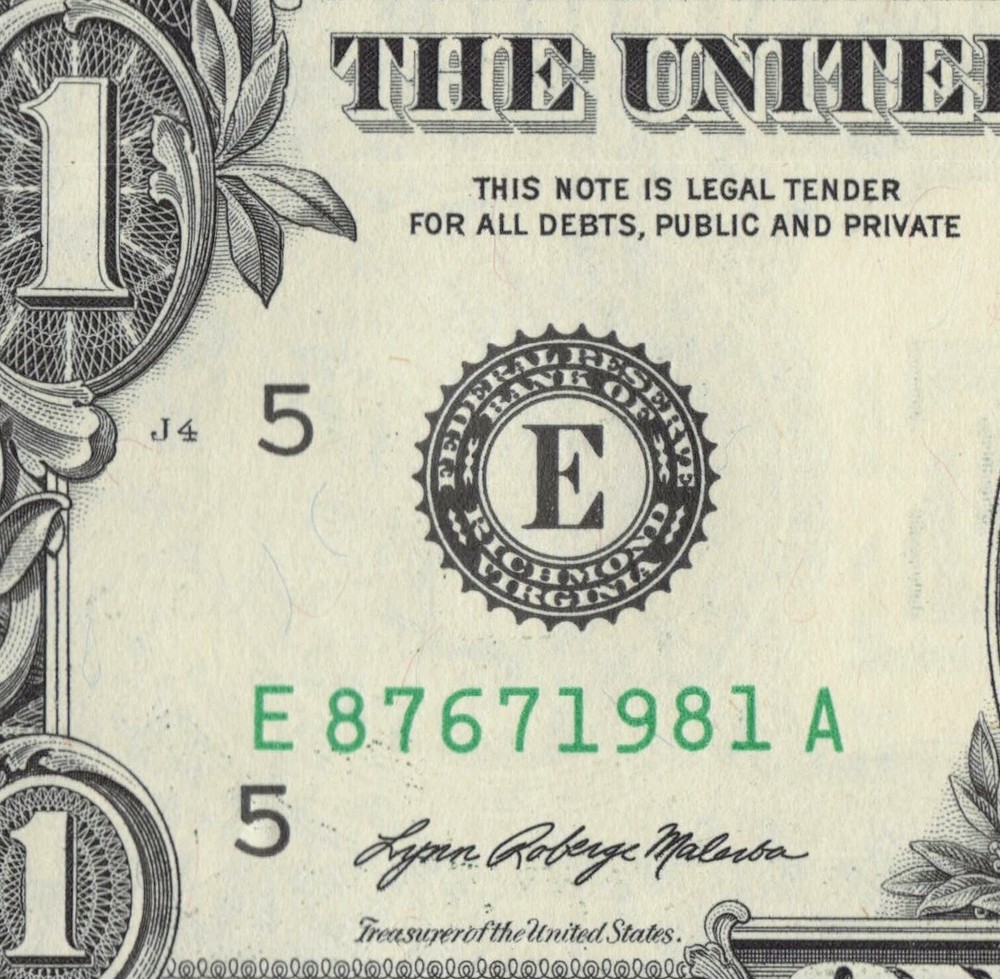 Year Note 1981 in the Serial Number Trailing Position $1 Dollar Bill E87671981A
