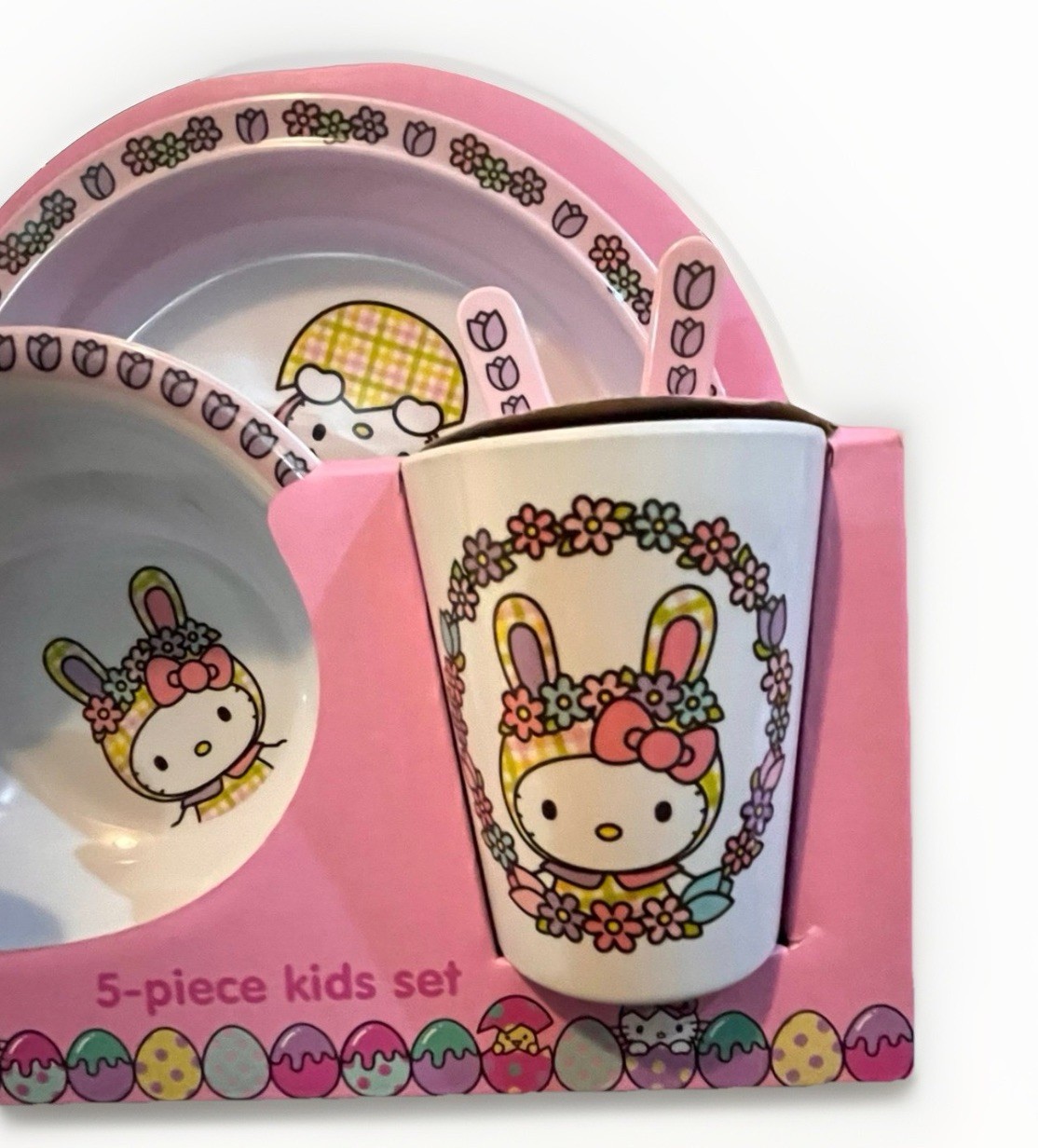 Hello Kitty Easter 5-piece Kids Dish Set Bowl Plate Cup