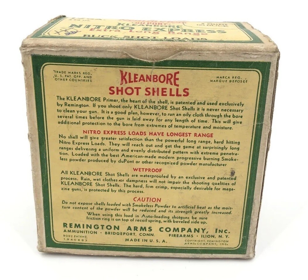 Remington Kleanbore Nitro Express Long Range Shot Shells Wetproof WWII EMPTY BOX