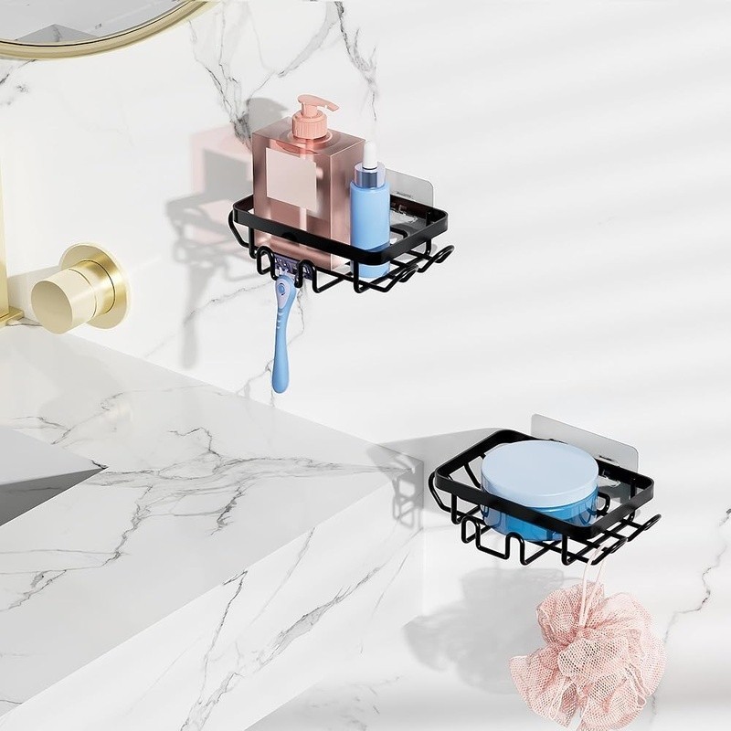 3 Tier Shower Caddy Rustproof Organizer W/ Soap Holders Adhesive Hooks Storage