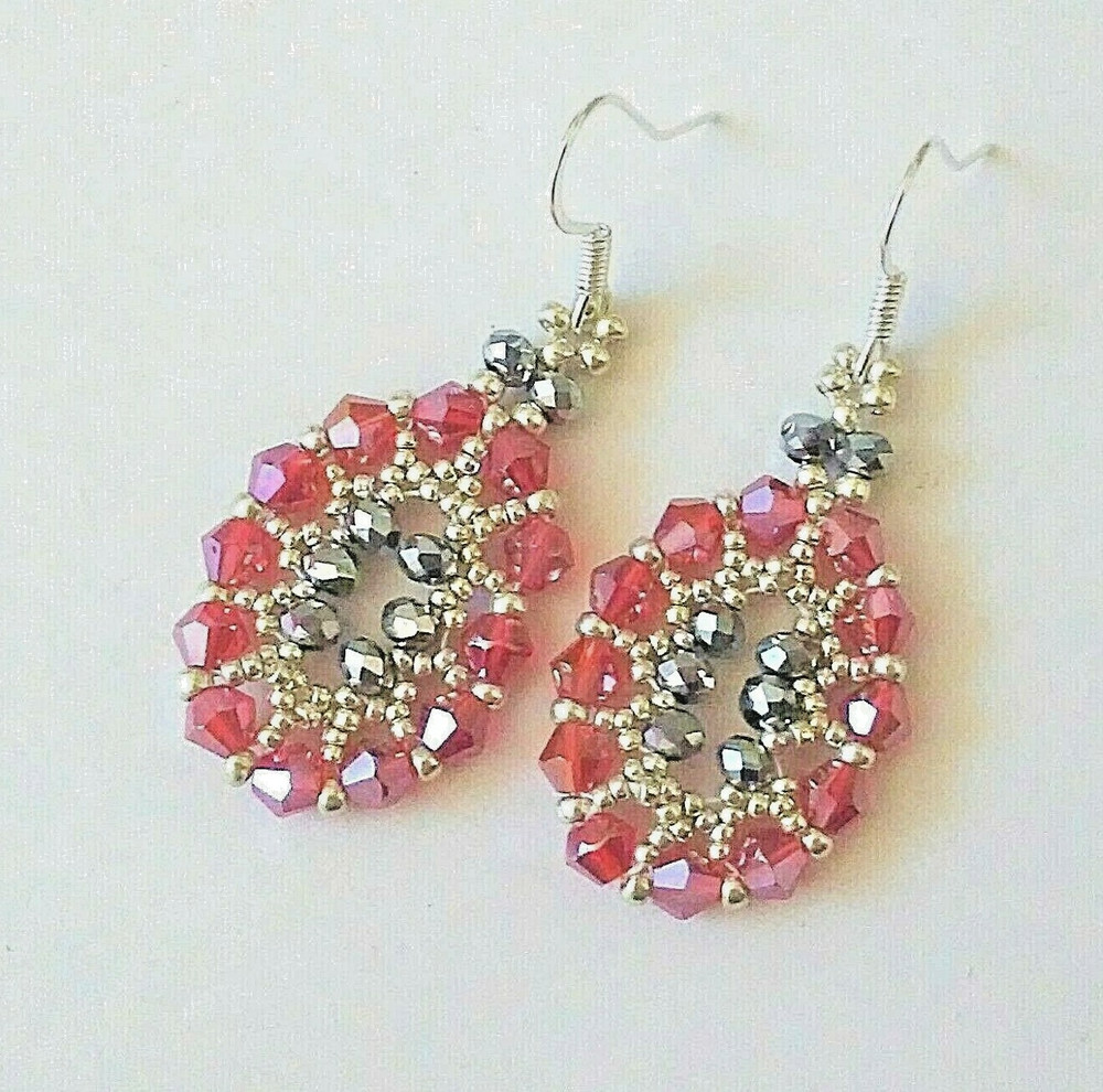 Handmade Red Luster Oval Beaded Earrings