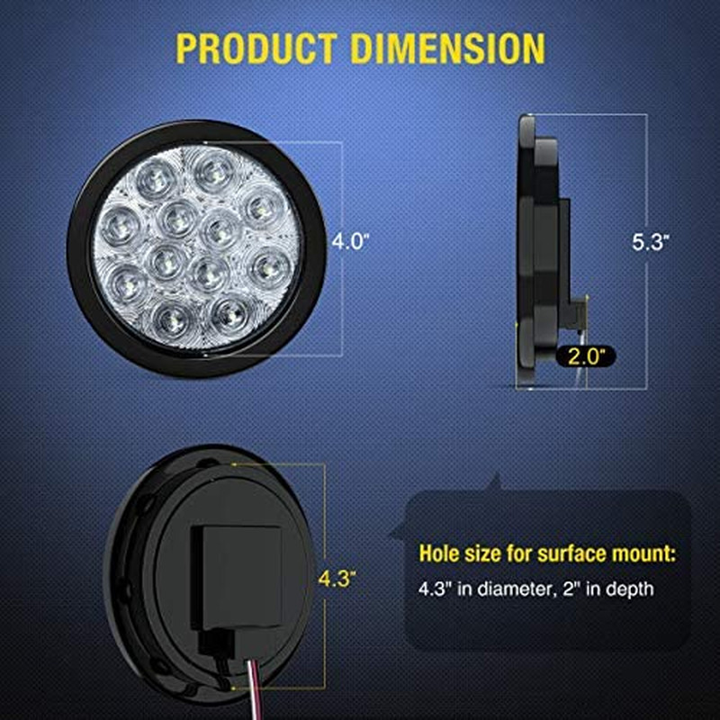2PCS 4" White round LED Reverse Back up Light W/Surface Mount Grommet P