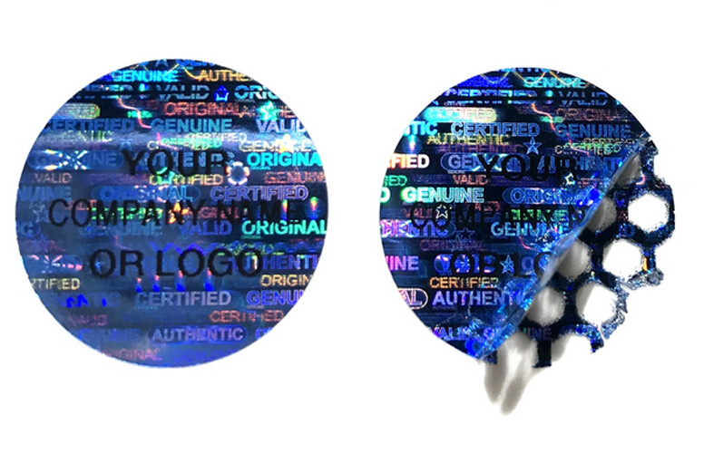 Custom Printed Tamper Evident Holographic Blue Security Round Label Seal Sticker