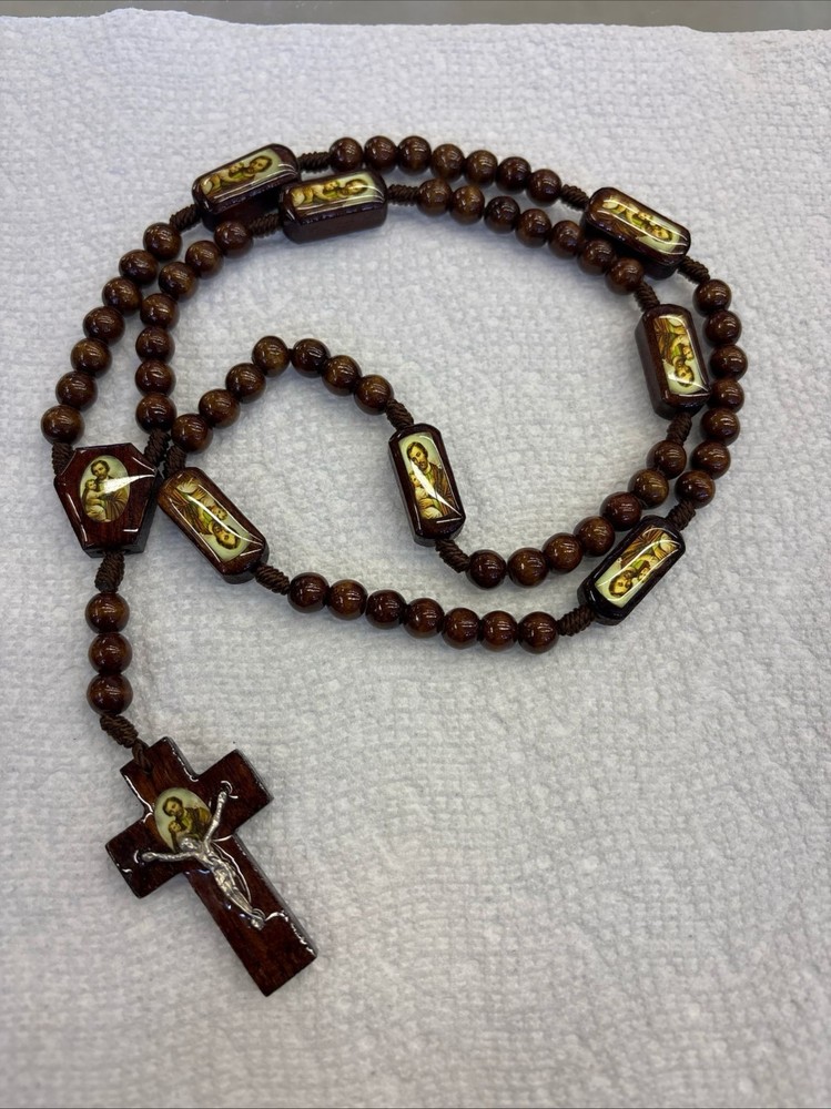 San Jose" Rosario de Madera con La Imagen de San José