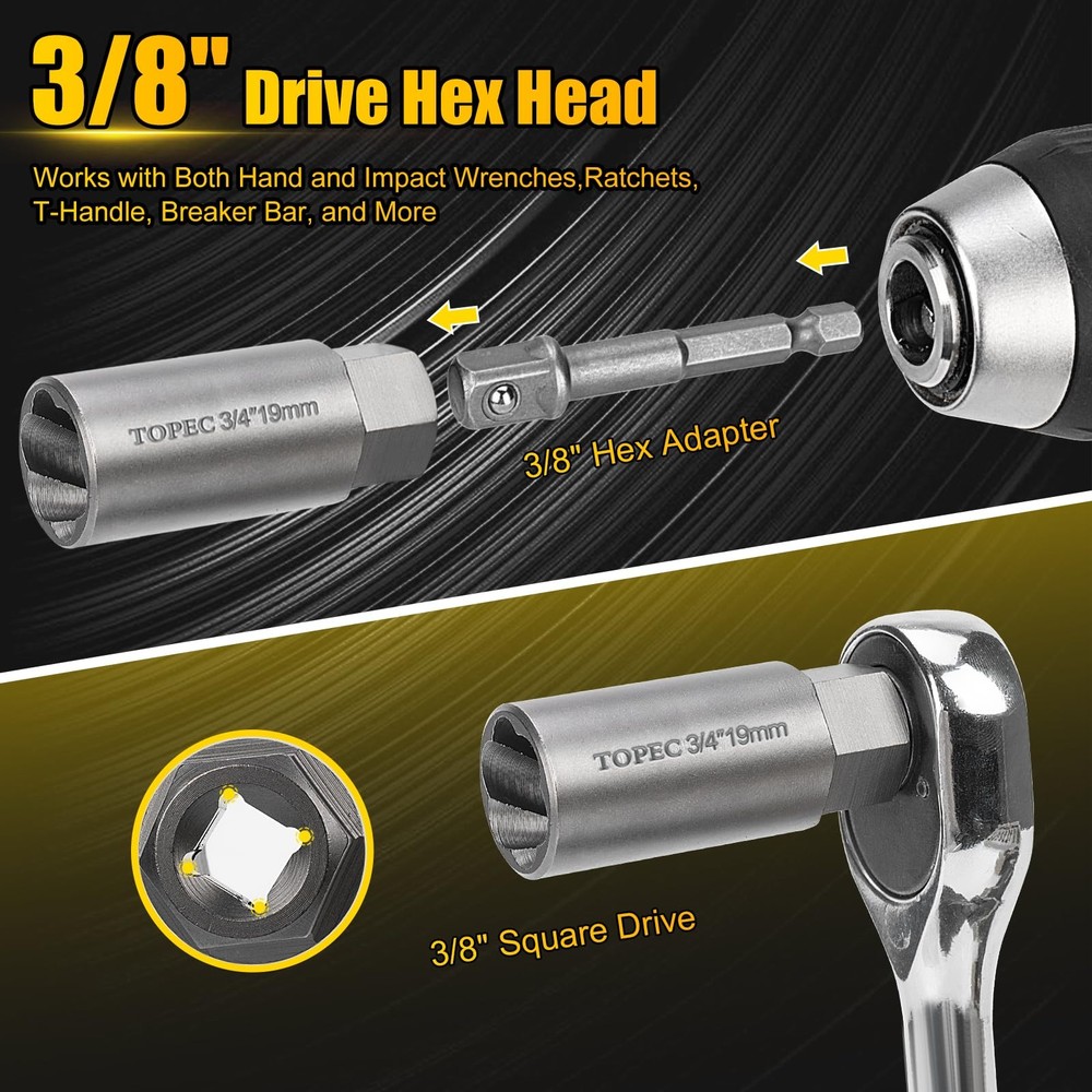 Topec 15PCS Deep Bolt Extractor Kit, 6mm19mm Nut Extractor Socket Set, 3/8" D...