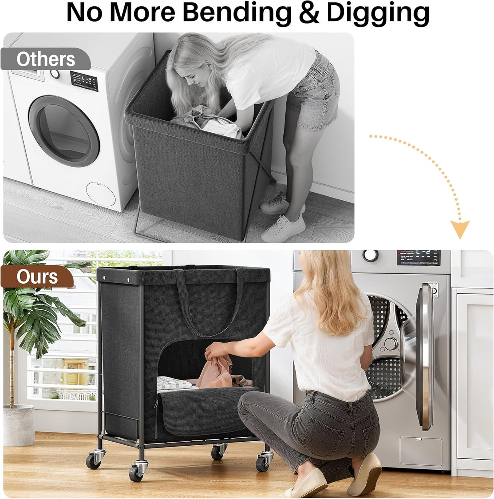 170L Large Laundry Basket with Wheels, Rolling Laundry Hamper Easy Access Clothi