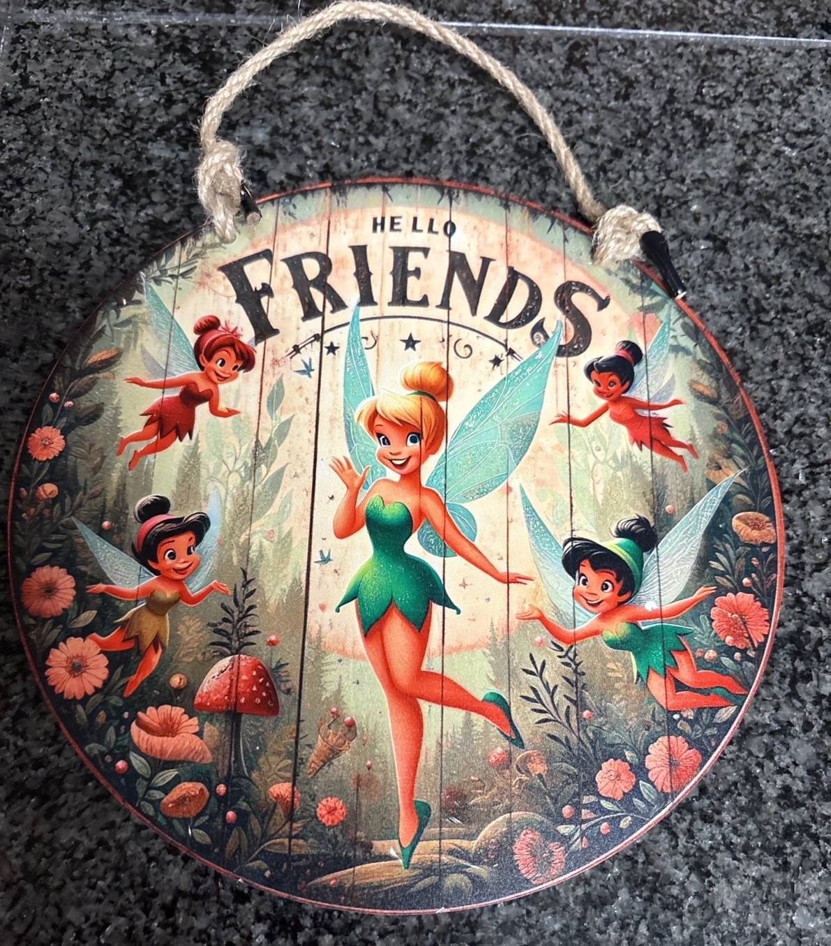 Disney Tinker Bell and Friends Hello Friends Wood Sign