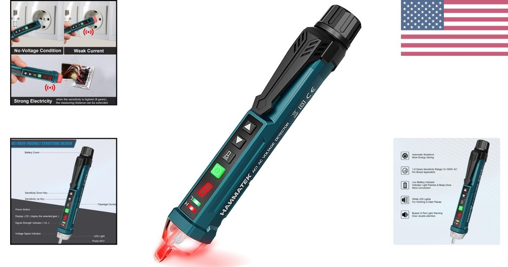 Digital AC Circuit Tester with 9 Adjustable Sensitivity Gears & LED Flashlight
