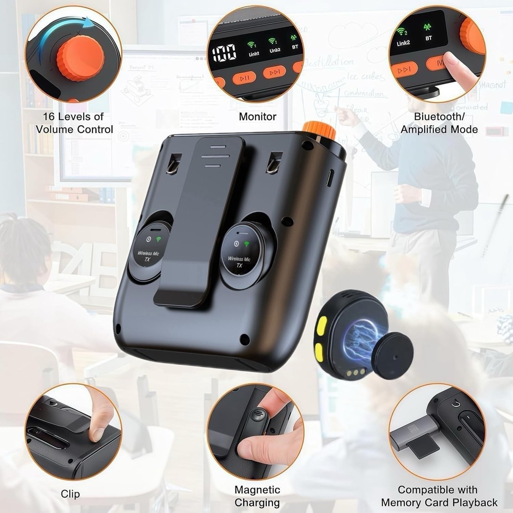 Wireless Voice Amplifier with Wireless Lavalier Microphone,Portable Speaker