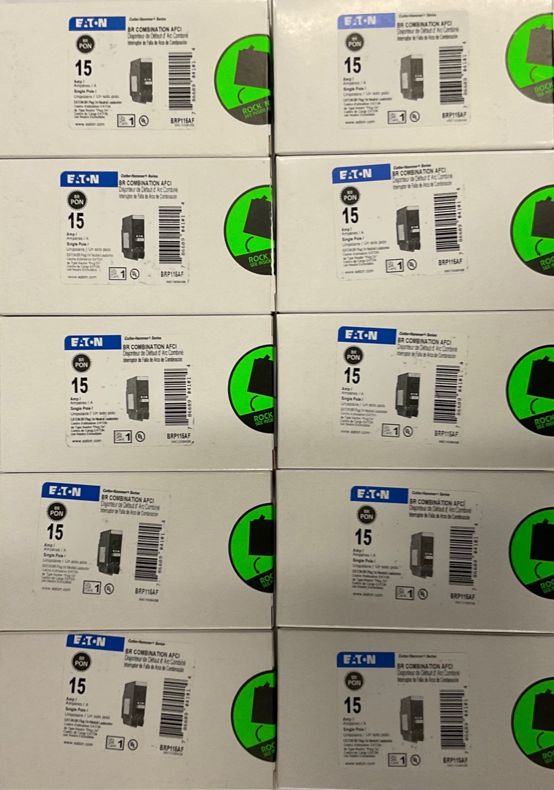 10PCS CUTLER HAMMER EATON BRP115AF 15A  AFCI PLUG ON NEUTRAL NEW IN BOX